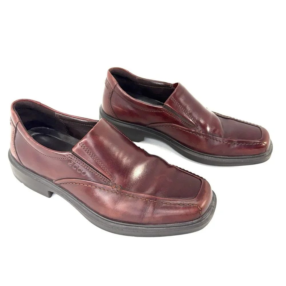 Ecco Men's Calcan Apron Toe Shoes Sz 41 Brown US (7-7.5) Leather Slip-On Loafer